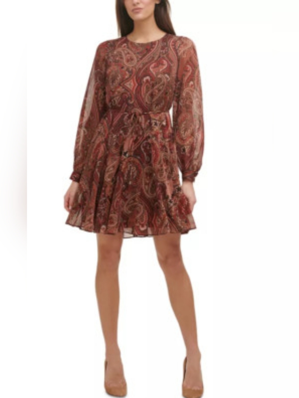 Tommy Hilfiger Sheer Paisley Baby Doll Date Night Party Brinch Mini Zip Dress